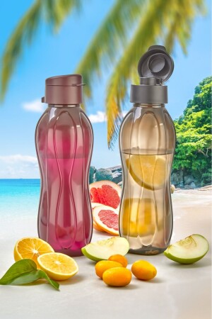 2er-Pack Eco Bottle Trinkflasche – Praktische Deckelflasche 2x 750 ml Schwarz – Lila - 3