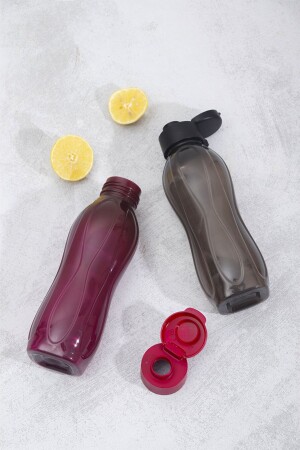 2er-Pack Eco Bottle Trinkflasche – Praktische Deckelflasche 2x 750 ml Schwarz – Lila - 6