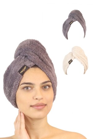 2er-Pack Mikrofaser-Haarhandtuch – Haartrocknungskappe mit 2 Knöpfen – Kopftuch Heriya-Towel-2Pcs - 1