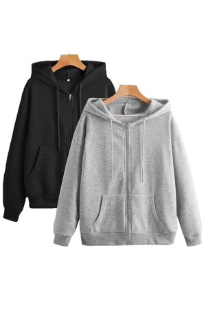 2er-Pack saisonaler Unisex-Cardigan/Sweatshirt mit Reißverschluss in Schwarz und Grau - 1