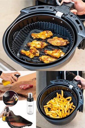 2er-Set Airfryer Kochset Silikonbehälter und Glassprühflasche Ölschüssel Airfrey Silikon Airfray LR-AİR-SPRAY - 1