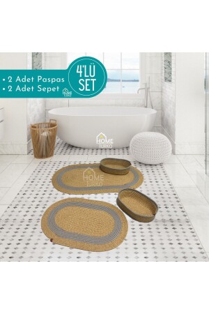 2er-Set aus Jute, Korbgeflecht, Fußmatte, Badematte, Badematten-Set und Badekorb HT-Banyo-R1 - 1