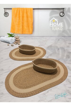 2er-Set aus Jute, Korbgeflecht, Fußmatte, Badematte, Badematten-Set und Badekorb HT-Banyo-R1 - 3