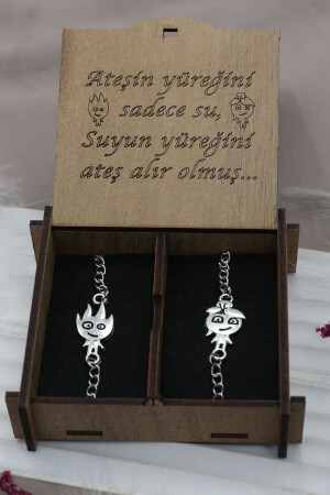 2er-Set „Feuer und Wasser“-Silberfarbenes „Double Lover Best“-Metallarmband mit beschrifteter Geschenkbox - 6