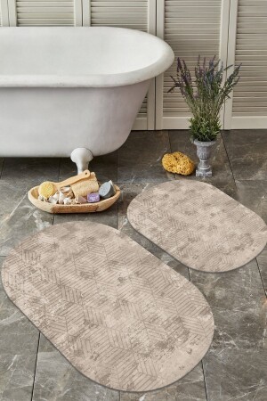 2er-Set, rutschfest, waschbar, 60 x 100 cm, 50 x 60 cm, Badezimmerteppich, Badematte, WC-Sitz-Set, BADEZIMMER-OVAL-7012 - 2