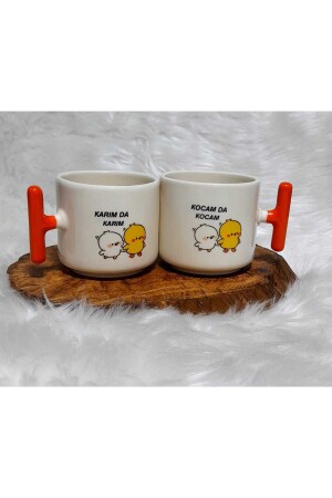 2er-Set Tasse mit doppelseitiger Aufschrift „My Wife My Wife My Husband My Husband“ (ORANGER GRIFF) - 1