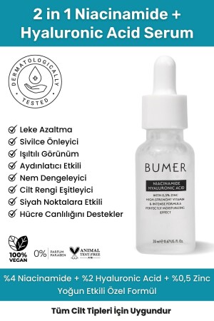 2in1 Niacinamide Hyaluronik Asit Leke Sivilce Karşıtı Aydınlatıcı Ve Renk Eşitleyici Serum 20 ml Niacinamid ve Hiyaluronik Acid Zinc 1004 - 2