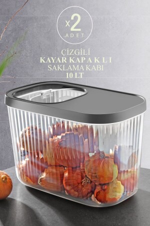 2'li 10 Litre Çizgili Patates Soğan Saklama Kabı - Kayar Kapaklı Deterjan Tablet Saklama Kutusu MCH09262 - 1