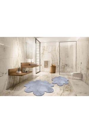 2'li Açık Gri Banyo Halısı Peluş Post Halı Klozet Takımı 60x60(papatya) Ve 80x80(papatya) - 4