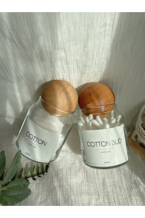 2’li Ahşap Kapaklı Cam Pamukluk Seti / Cotton- Cotton Bud APS1010 - 6