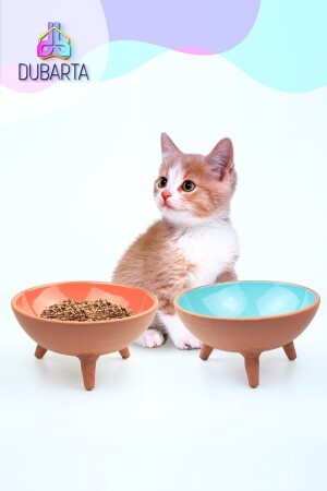 2li Ayaklı Sırlı Çömlek Kedi - Köpek Maması Kabı - 1