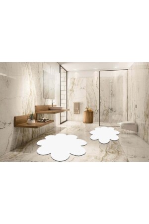 2'li Beyaz Banyo Halısı Peluş Post Halı Klozet Takımı 60x60(papatya) Ve 80x80(papatya) - 4