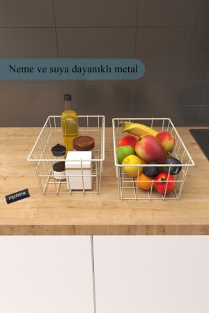 2'li Büyük Boy Düzenleyici Lüks Mutfak Düzenleyici Banyo Organizer Metal Meyve Sepeti - 3