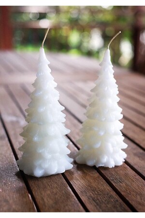 2'li Çam Ağacı Mum Seti- Dekoratif Mum- Yeniyıl Konsept- Yılbaşı Hediye- Kokulu Beyaz Mum- 12cm - Mum Ve Kalıp