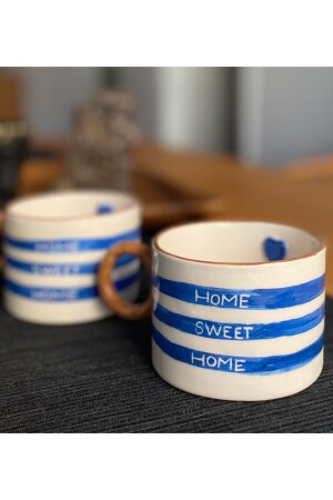 2'li El Yapımı Home Sweet Home Seramik Kahve Fıncan Takımı BV149 - 3