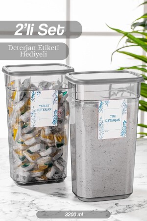 2'li Etiketli Tablet Deterjan Saklama Kutusu seti - Elina Dikdörtgen Saklama Kabı 3200 ml MCH-850 - 2