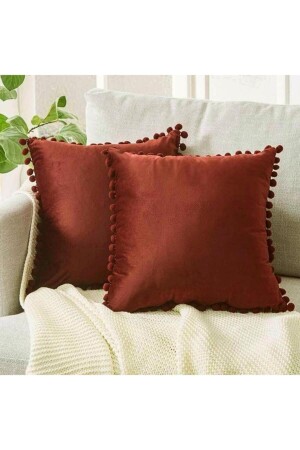 2'li Kiremit Minik Ponponlu Yumuşak Dokulu Kırlent Kılıfı Seti -düz-2 Adet -ıskandinav-bohem - Bc Home