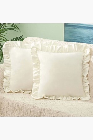 2'li Krem Country Fırfırlı Kare Kırlent Kılıfı Yumuşak Dokulu Vintage-iskandinav-bohem-yılbaşı - Bc Home