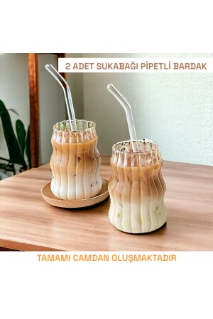 2li Pipetli Sukabağı Latte Kahve Bardağı 400 Ml Şekilli Kahve Latte Cam Bardak - 1