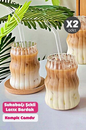 2li Pipetli Sukabağı Şekli Latte Bardak Seti Iskandinav Tarz Cam Bardak Kahve Kokteyl Sunum Bardağı - 2