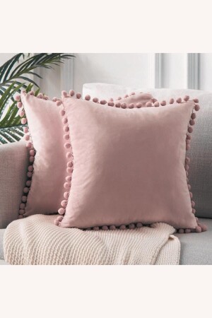 2'li Pudra Pembe Minik Ponponlu Yumuşak Dokulu Kırlent Kılıfı Seti -düz-2 Adet -ıskandinav-bohem - Bc Home