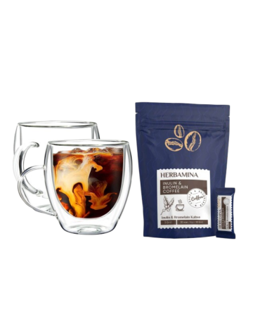 2'li Set Arvale Çift Camlı Çift Cidarlı Cam Kupa&Herbamina Koffie Coffee INULIN & BROMELAIN COFFEE 3grx30 - 90gr - Herbamina