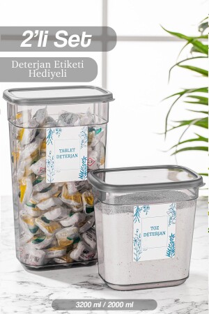 2'li Set Elina Dikdörtgen Saklama Kabı - Etiketli Deterjan Tablet Saklama Kutusu 3200 ml 2000 ml MCH-844 - 2