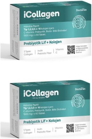 2'li Set icollagen 5 Tip Kolajen Tablet Prebiyotik Destile Sindirim Sistemine Yardımcı 2x60 Tablet - icollagen