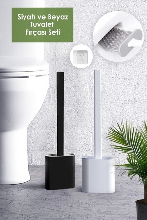 2'li Set Siyah Beyaz Renk & Silikon Tuvalet Fırçası & Wc Frıça Set & Bükülebilir Pratik Tuvalet 2'li 326548 - 1