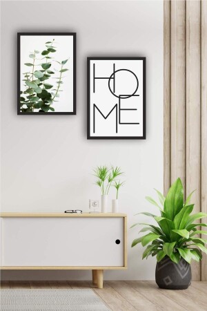 2'li Set Siyah Çerçeveli Home Okaliptus Duvar Dekorasyon Tablo - Beedene