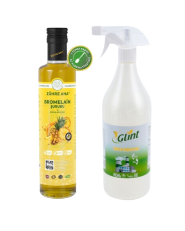 2'li Set Zühre Ana Bromelain Ananas İçeren Detox Şurubu&Glint-Green Industry 1 Litre %100 Bitkisel Banyo Tuvalet Temizleyici Kireç Çözücü Şömine Temizleyici Sprey - Glint
