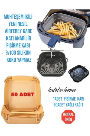 2li Xxl Xl Setkatlanabilir Akordiyon Kare Airfryer Pişirme Kabı Silikon Air Fryer Yagli Kagit50 Adet - 4