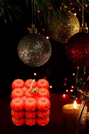 2'Li Yılbaşı Christmas Dekoratif Bal Kabağı Mum Seti - Hediyelik Kabak Bubble ve Kabak Totem - 5