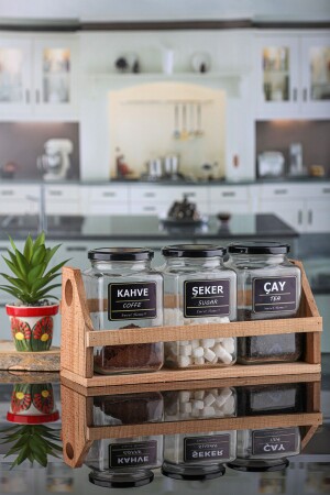 مجموعة من 3 صناديق من الشاي القهوة السكر مع القائمة والعلامة السوداء الغطاء 1000ml 1000CCKARE - Karçiçeği Home