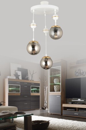 مكنز-معلقة مصباح تافه أبيض 3 قطع مدخنة الكرة الأرضية الزجاج إلى أسفل وجه الرفاهية الشنابل 1816 - KARDELEN AYDINLATMA AVİZE