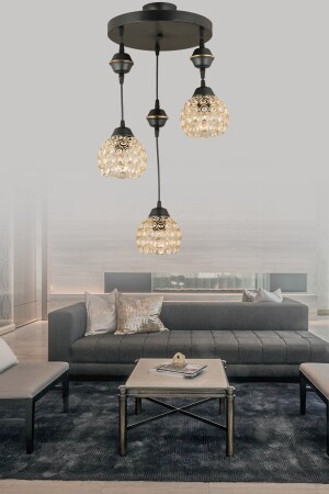 مكنز - تابوت المعلقة صمام أسود 3 قطع بلورات أسفل المواجهة للفخامة الشنابل 1816 - KARDELEN AYDINLATMA AVİZE