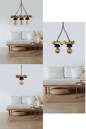 مجموعة من 3 و 2 و حبل واحد مصباح خشبية قديمة صانع خشبية (3 CHANDELIZE) المطبخ مصباح ثلاثي مجموعة - RSCOLLECTIONS