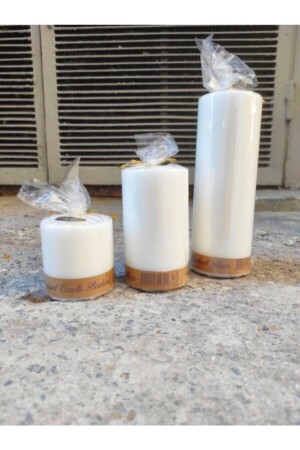 مجموعة من 3 أوقية أسطوانة شمعة بيضاء 20 سم - Bozkurt Mum