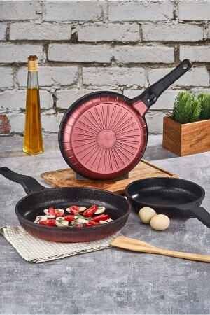 مجموعة من 3 علبة من الجرانيت الأحمر غير المقاومة للنيران (20CM-24CM-28CM) DN20001 - CVS