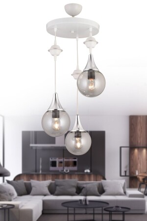 مكنز-معلقة مصباح صندوقا أبيض 3 قطع مدخنة الكرة الأرضية الزجاج الكروم إلى أسفل وجه الرفاهية الشنابل 2483 - KARDELEN AYDINLATMA AVİZE