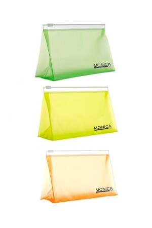 مجموعة من 3 أكياس شفافة ملونة (أصفرة وبرتقالية و أخضر) أكياس 3 أكياس - MONİCATİME