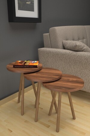 طاولة العشب من الخشب ساقي الجوز 3 قطع دائرة 3 قطع الخشب - Mobezzo