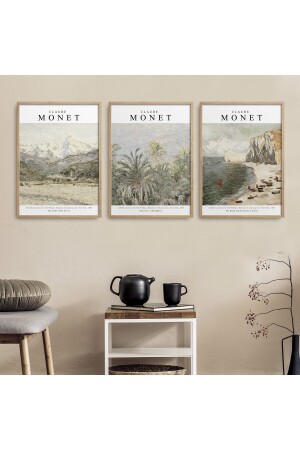 مجموعة من 3 أعمال طبرية من الخشب المعدنية المعدنية الإطارية الكلاسيكية المجرد كلود مون 30x40cm 40x60cm Hpn135 HPN135 - HOMEPACK