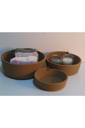 مجموعة من السلة المزروعة من قطعة 3 ، منظمة متعددة الأغراض 6 مم سميكة حبل ملون من اللون الجيوت TYC00628351996 - Hediyeninellitonu