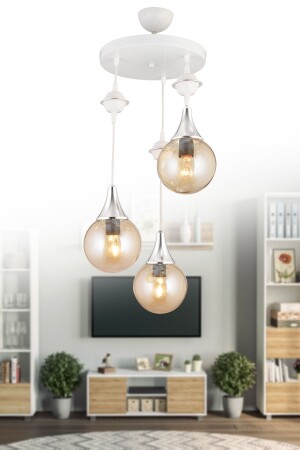 مكنز المعلقة المضيئة الصفائح الأبيض 3 قطع بال غلوب الزجاج الكروم إلى أسفل وجه الرفاهية الشنابل 6279 - KARDELEN AYDINLATMA AVİZE