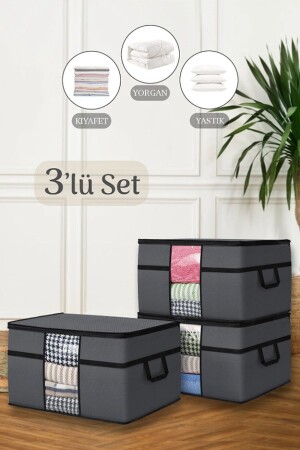 (منز-3 قطع (أنتراتيت رمادية كالت وسادة كيس تخزين كيس تخزين كبير 70x40x40 - Helen's Home