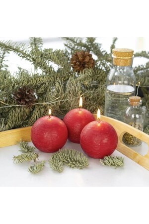 مجموعة من 3 كؤوسات أولية من الشمعة الحمراء الدائرة 7.5 سم، هدية ديكوراتية فانيلا شمعة ريحية mod43 - Fermum