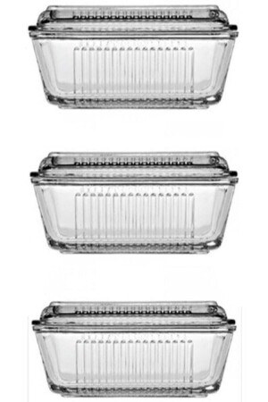 حاوية تخزين الزبدة والفطور الزجاجي مجموعة 3 97711 072oa TTKCS - Paşabahçe