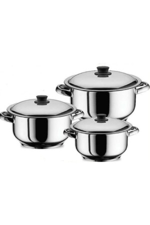 مجموعة من 3 أدوات طهي كبيرة من الفولاذ القبلي - abnturk