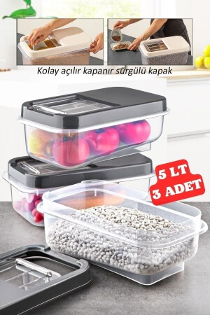 3 Adet 5 lt Kolay Kayar Kapaklı Multibox Erzak Bakliyat Vs. Saklama Kabı Antrasit TYC00705439784 - 1